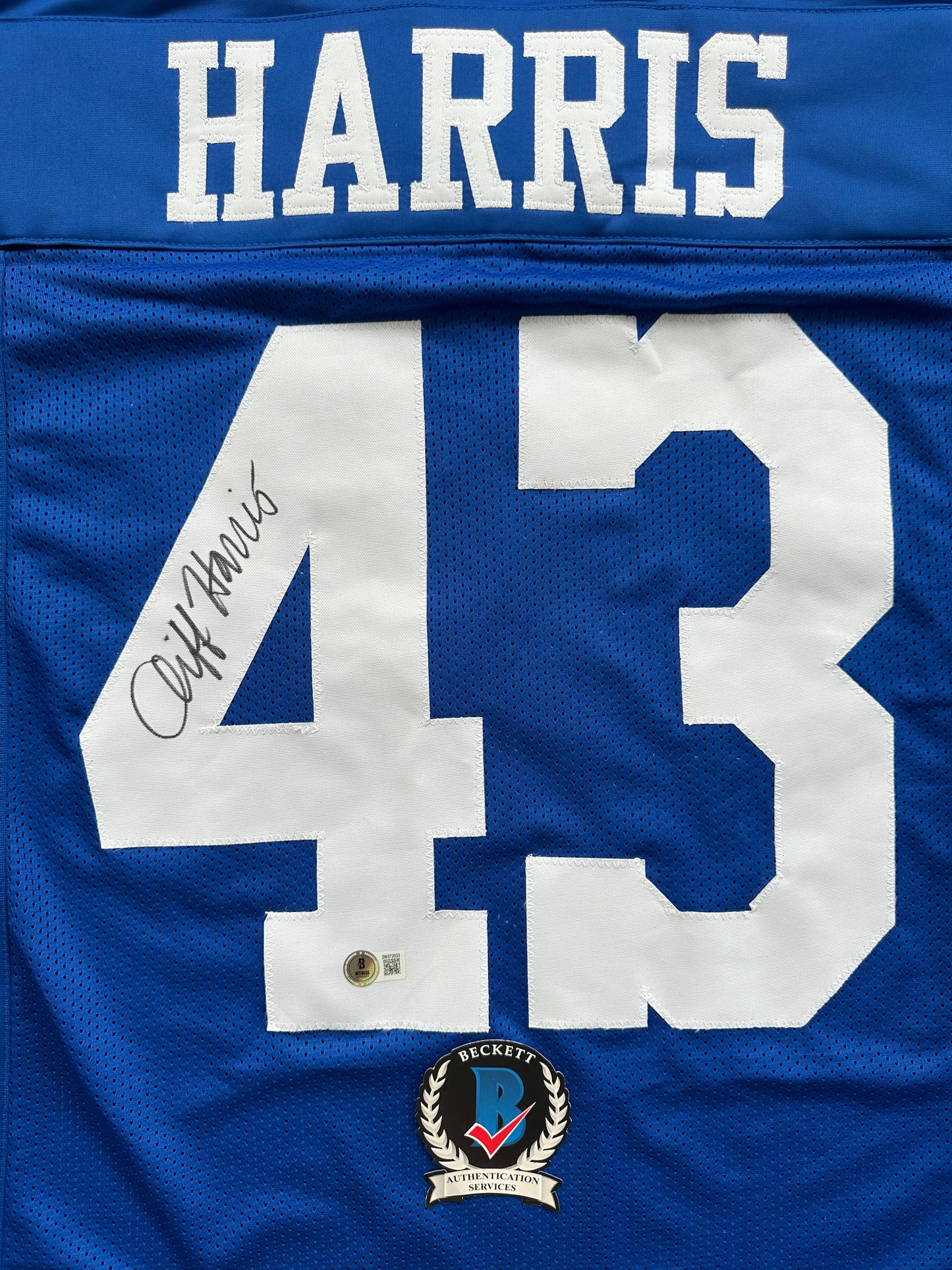 CLIFF HARRIS DALLAS COWBOYS SIGNED Large BLUE JERSEY BAS COA