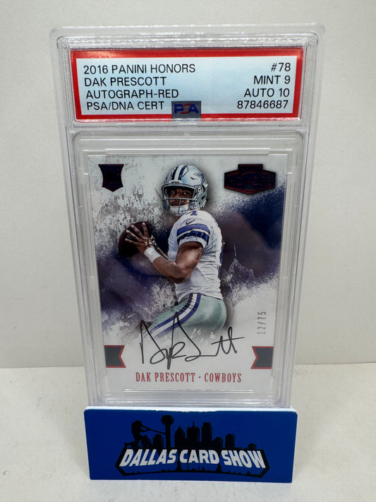 2016 Panini Honors Dak Prescott Auto Red /75 PSA 9 Auto 10