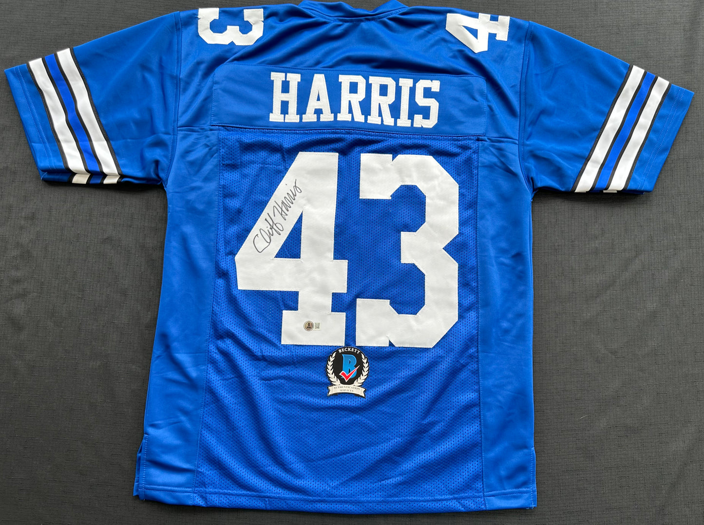 CLIFF HARRIS DALLAS COWBOYS SIGNED Large BLUE JERSEY BAS COA