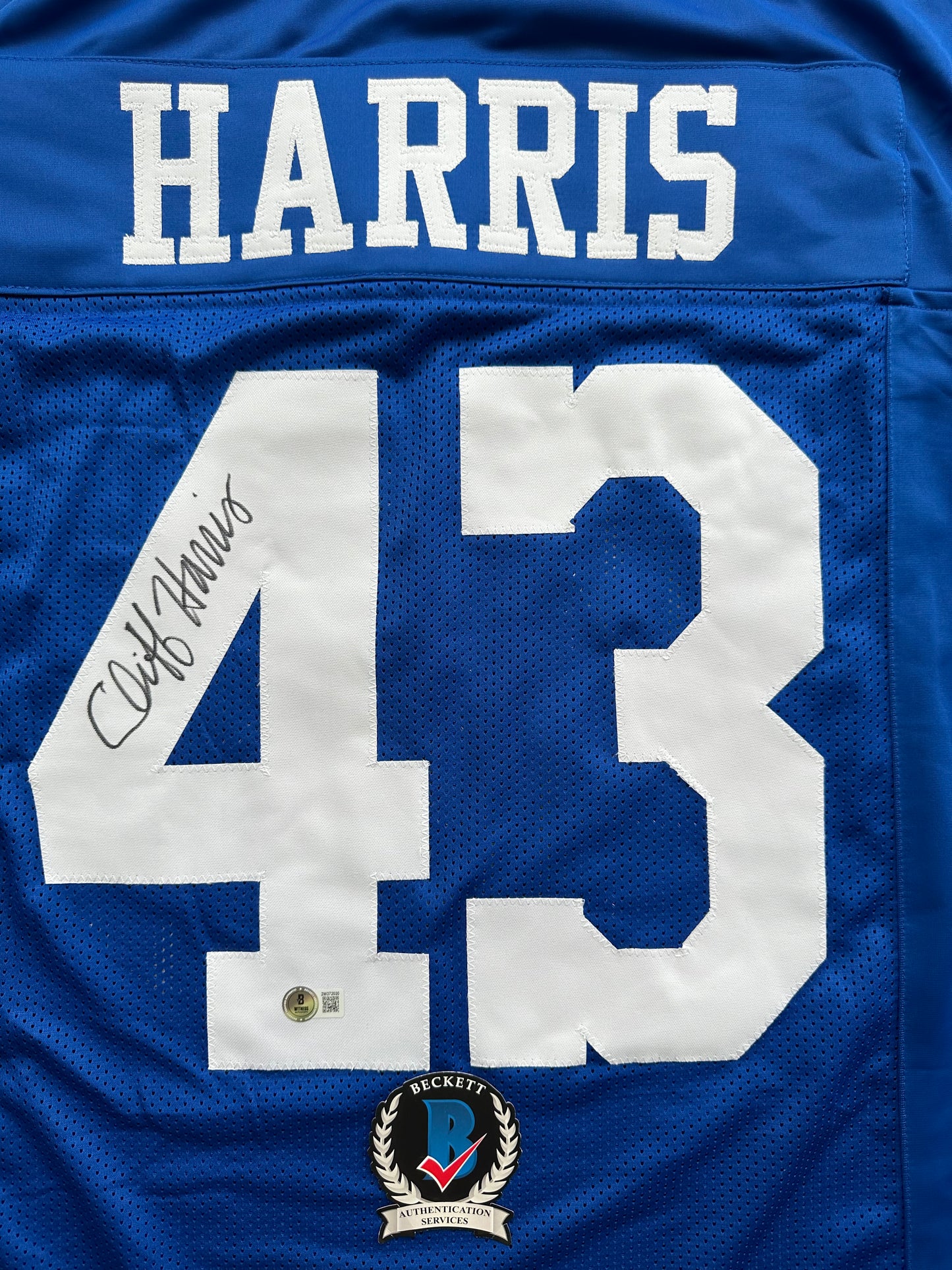 CLIFF HARRIS DALLAS COWBOYS SIGNED Large BLUE JERSEY BAS COA