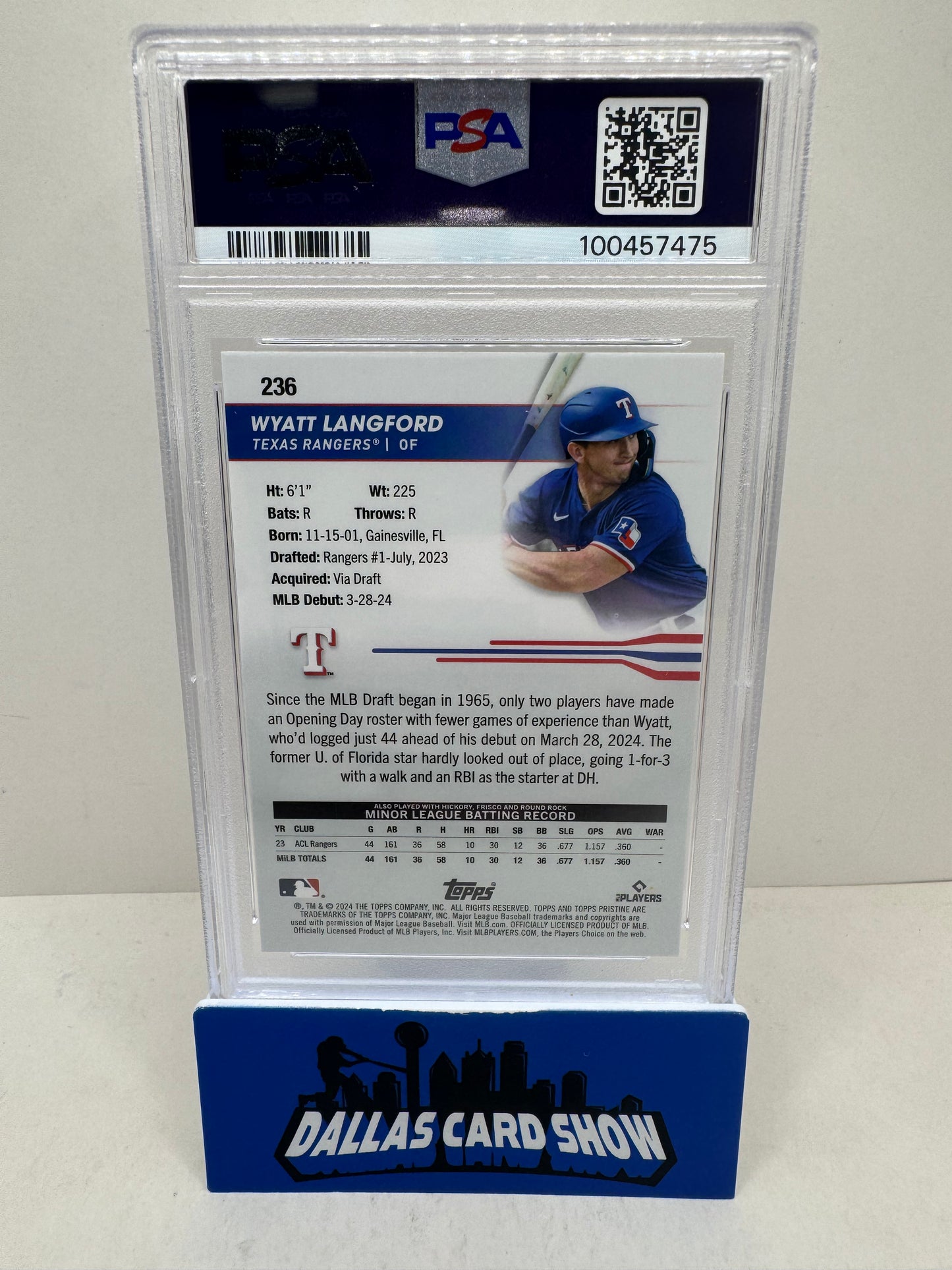 2024 Topps Pristine Wyatt Langford Blue 45/75 PSA 10