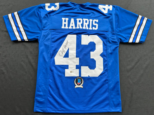 CLIFF HARRIS DALLAS COWBOYS SIGNED Large BLUE JERSEY BAS COA
