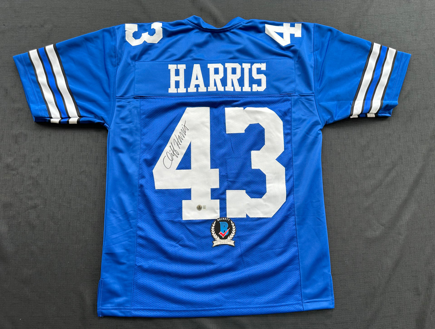 CLIFF HARRIS DALLAS COWBOYS SIGNED Large BLUE JERSEY BAS COA