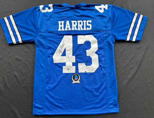 CLIFF HARRIS DALLAS COWBOYS SIGNED XL BLUE JERSEY BAS COA