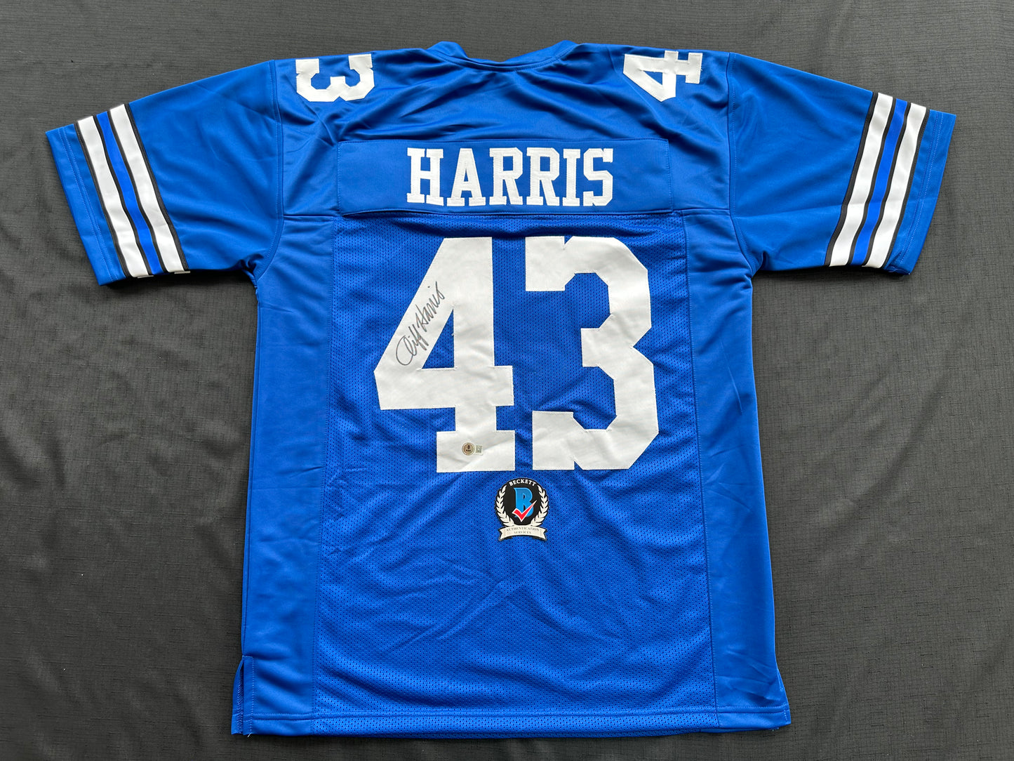 CLIFF HARRIS DALLAS COWBOYS SIGNED XL BLUE JERSEY BAS COA