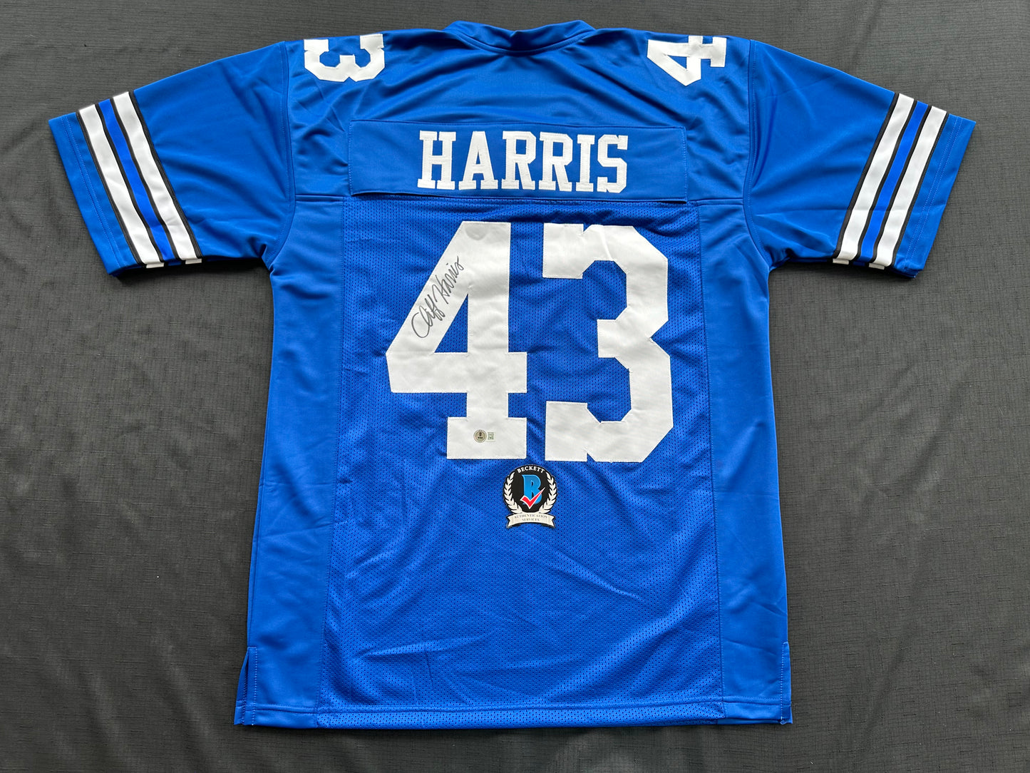 CLIFF HARRIS DALLAS COWBOYS SIGNED XL BLUE JERSEY BAS COA