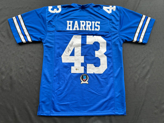 CLIFF HARRIS DALLAS COWBOYS SIGNED XL BLUE JERSEY BAS COA