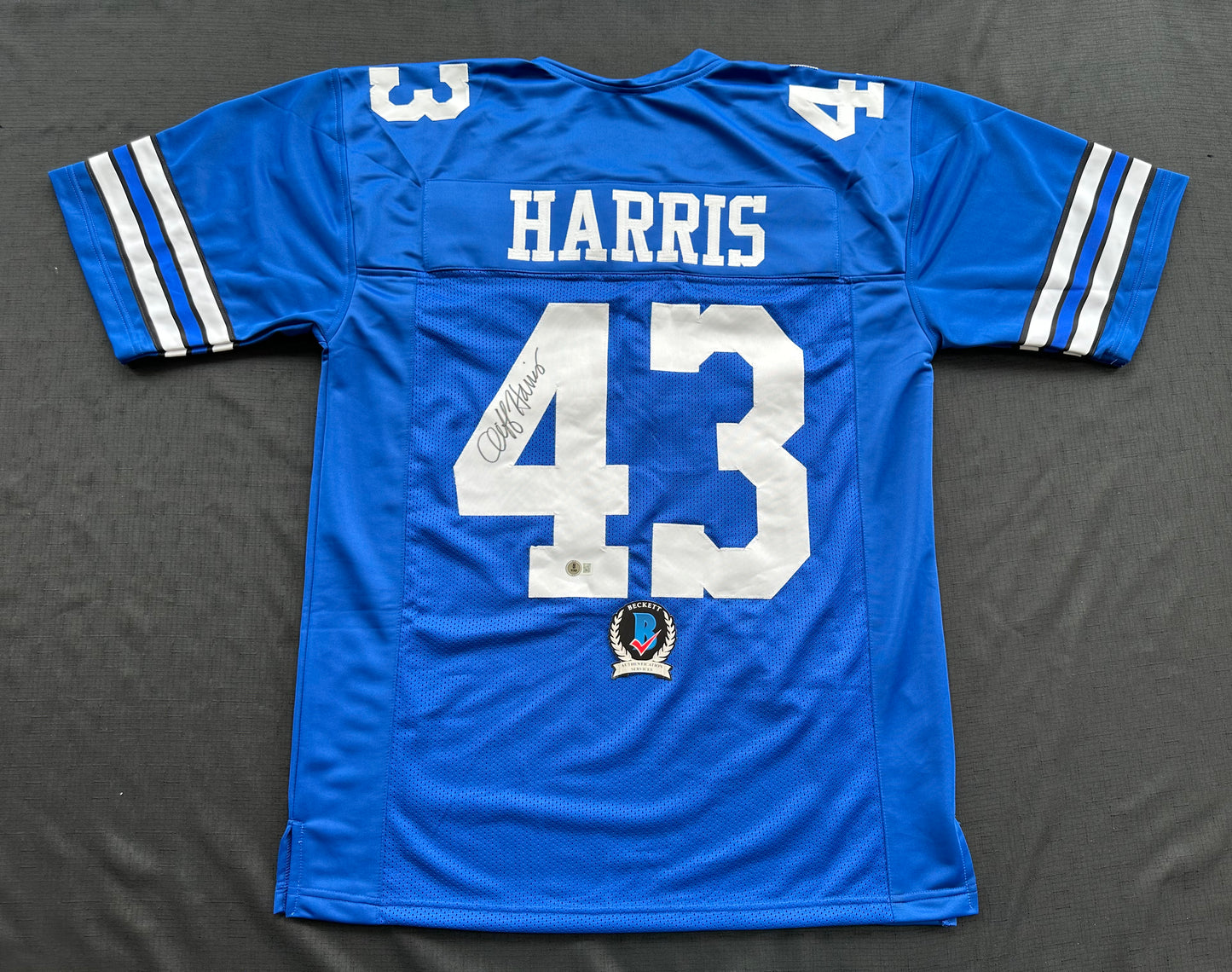 CLIFF HARRIS DALLAS COWBOYS SIGNED XL BLUE JERSEY BAS COA