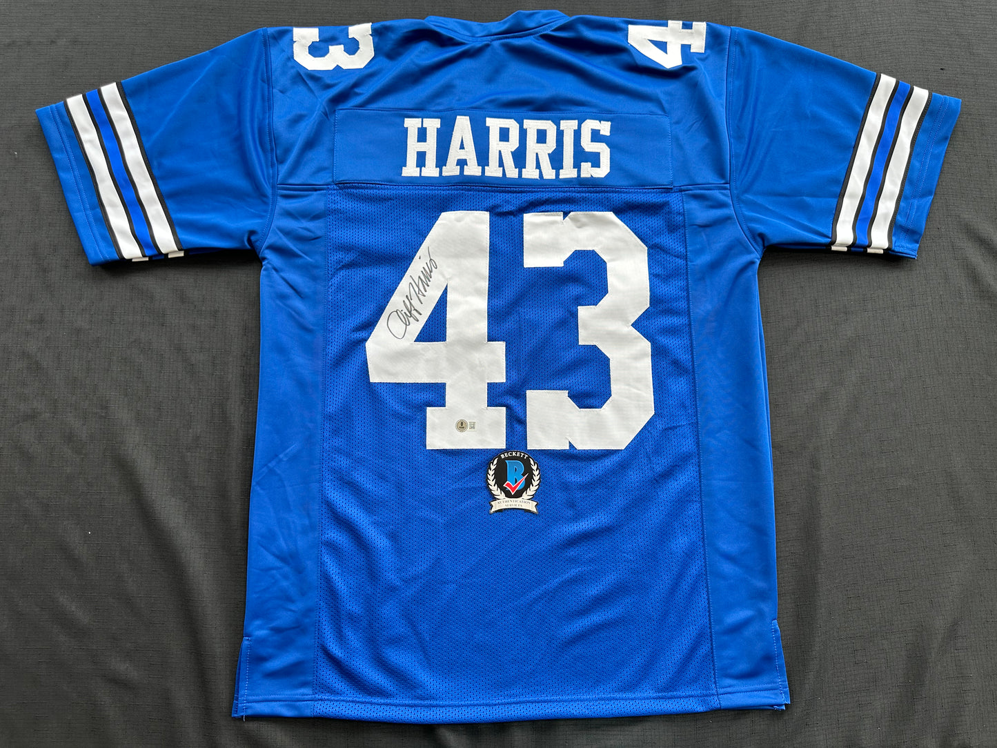 CLIFF HARRIS DALLAS COWBOYS SIGNED XL BLUE JERSEY BAS COA