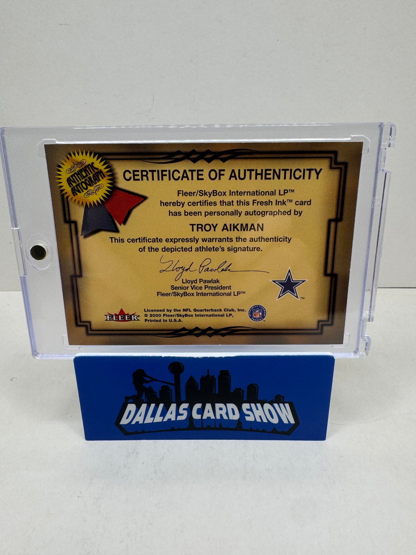 2000 Fleer Autographics Troy Aikman On Card Auto