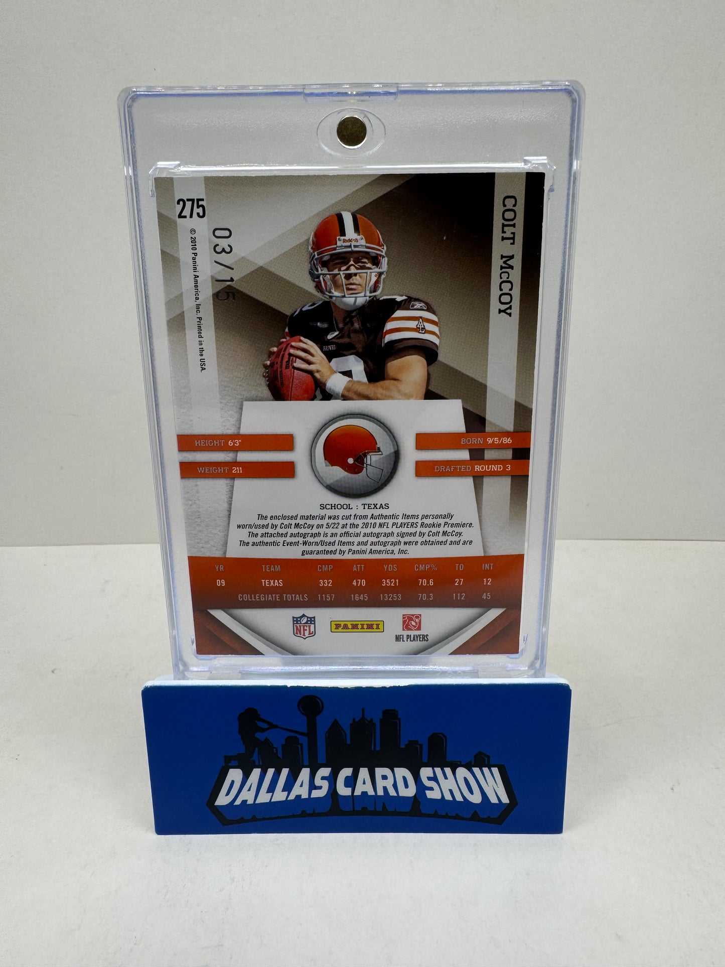 2010 Gridiron Gear Colt McCoy Rookie Patch Auto /75