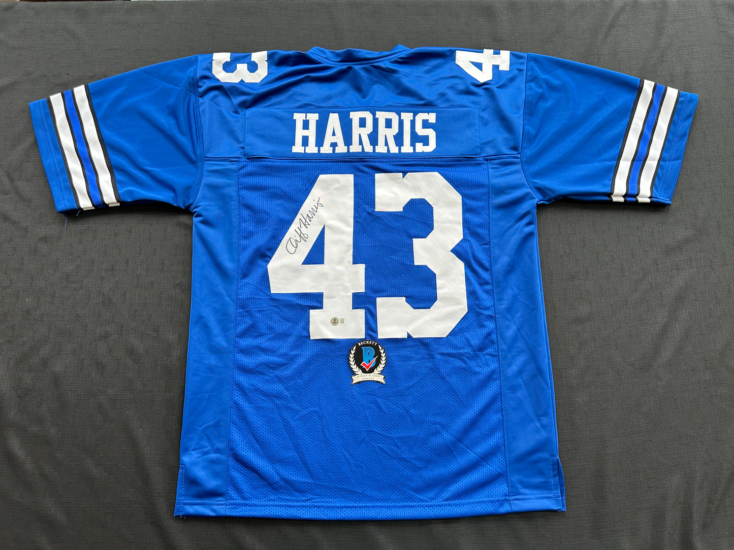 CLIFF HARRIS DALLAS COWBOYS SIGNED 2XL BLUE JERSEY BAS COA