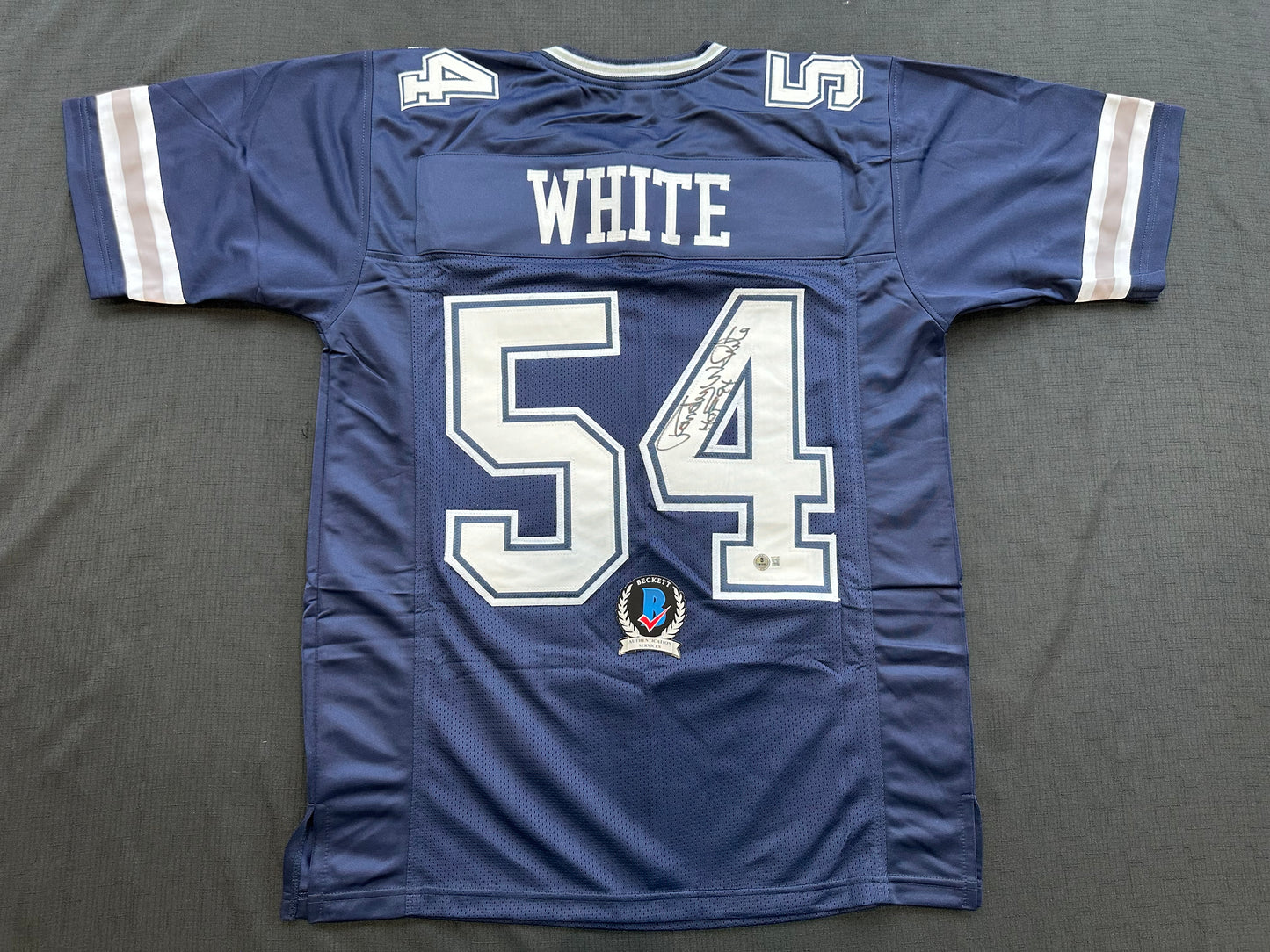 RANDY WHITE DALLAS COWBOYS SIGNED BLUE JERSEY w/HOF 94 INSCRIPTION BAS