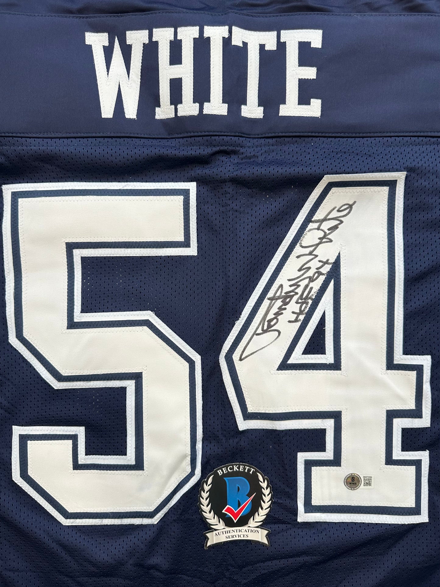 RANDY WHITE DALLAS COWBOYS SIGNED BLUE JERSEY w/HOF 94 INSCRIPTION BAS