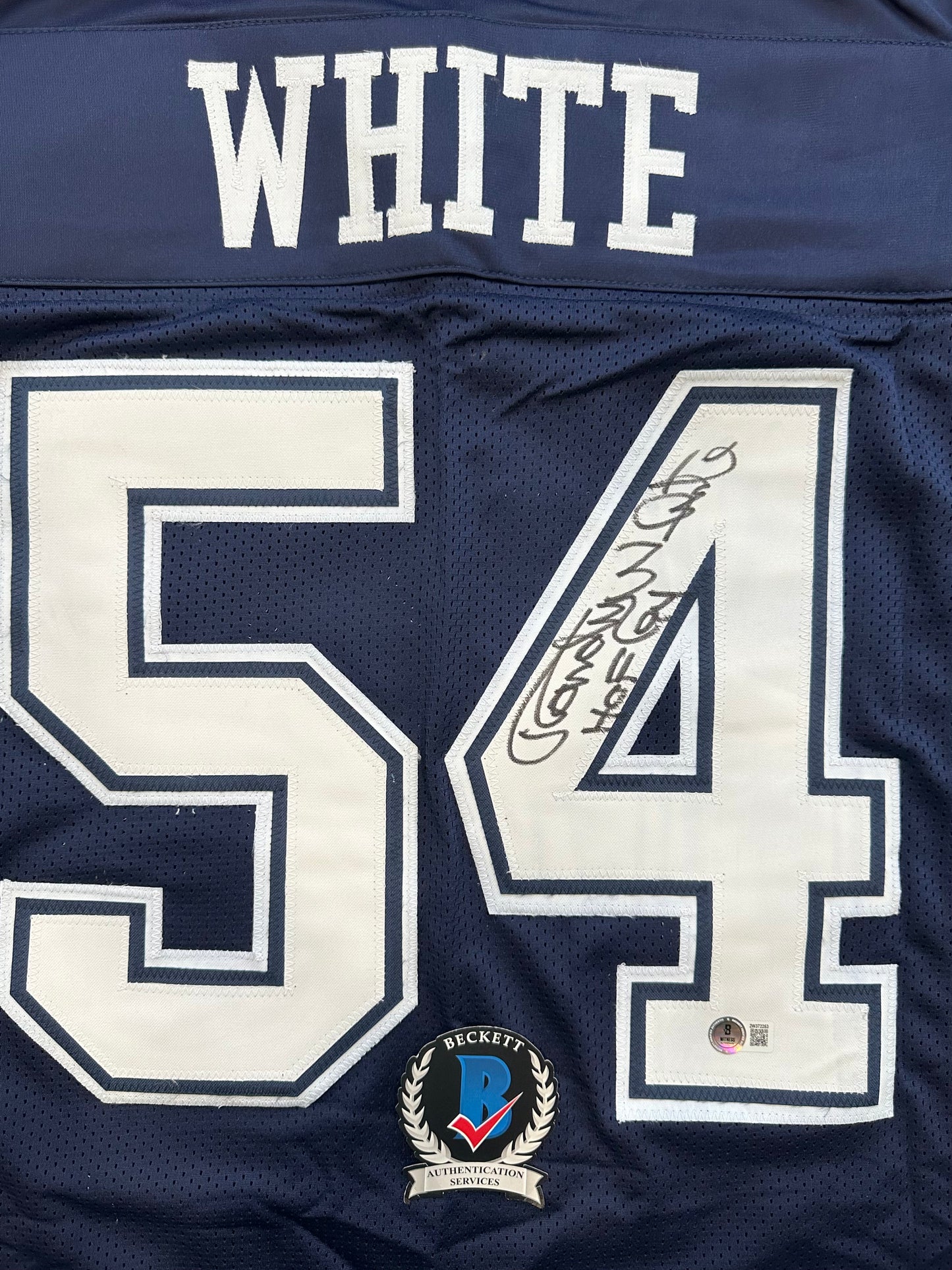 RANDY WHITE DALLAS COWBOYS SIGNED BLUE JERSEY w/HOF 94 INSCRIPTION BAS