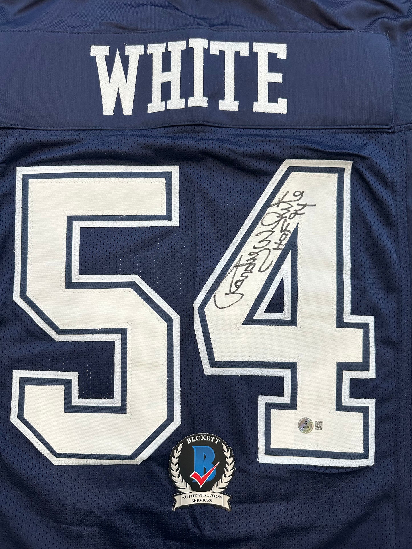 RANDY WHITE DALLAS COWBOYS SIGNED BLUE JERSEY w/HOF 94 INSCRIPTION BAS