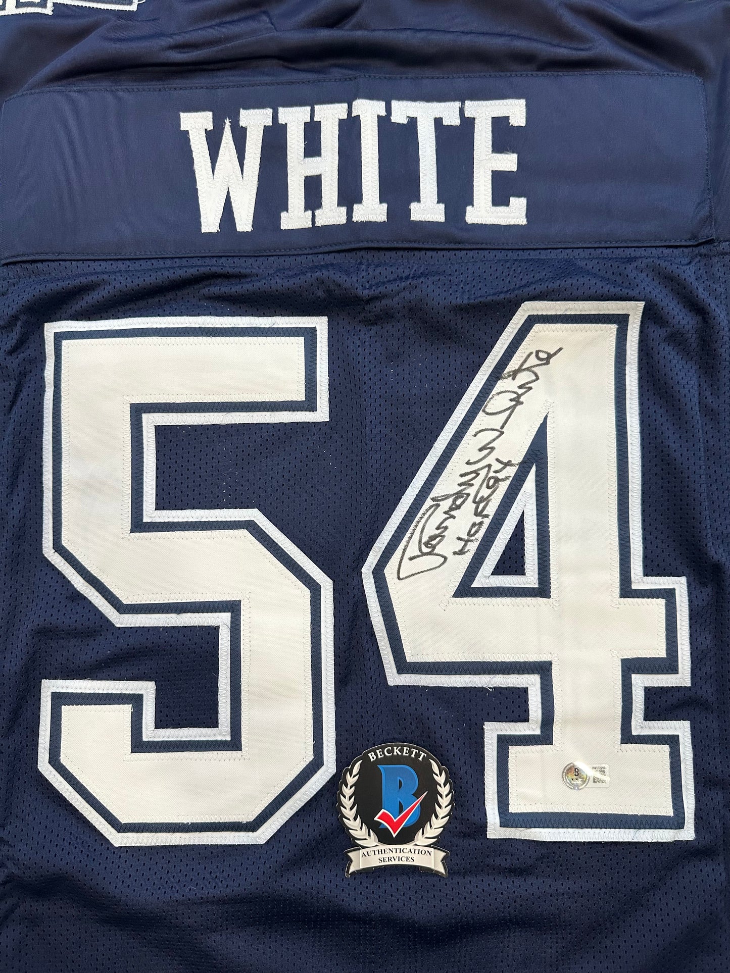 RANDY WHITE DALLAS COWBOYS SIGNED BLUE JERSEY w/HOF 94 INSCRIPTION BAS