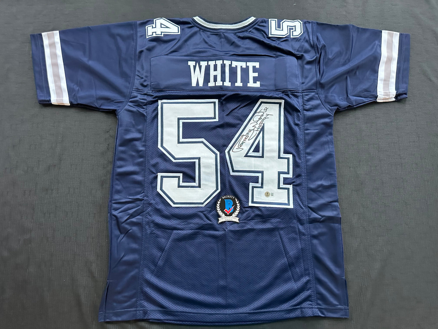 RANDY WHITE DALLAS COWBOYS SIGNED BLUE JERSEY w/HOF 94 INSCRIPTION BAS