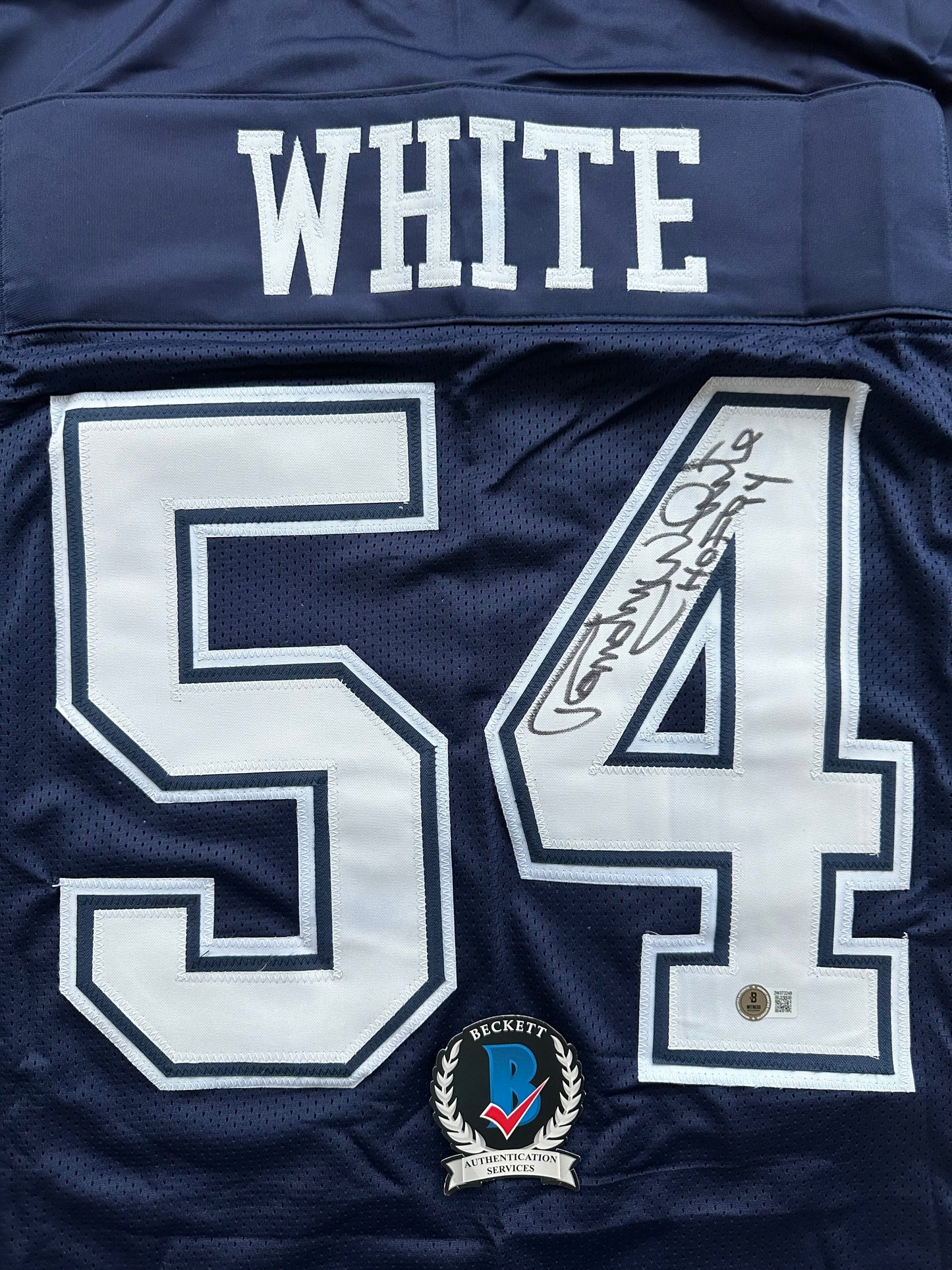 RANDY WHITE DALLAS COWBOYS SIGNED BLUE JERSEY w/HOF 94 INSCRIPTION BAS