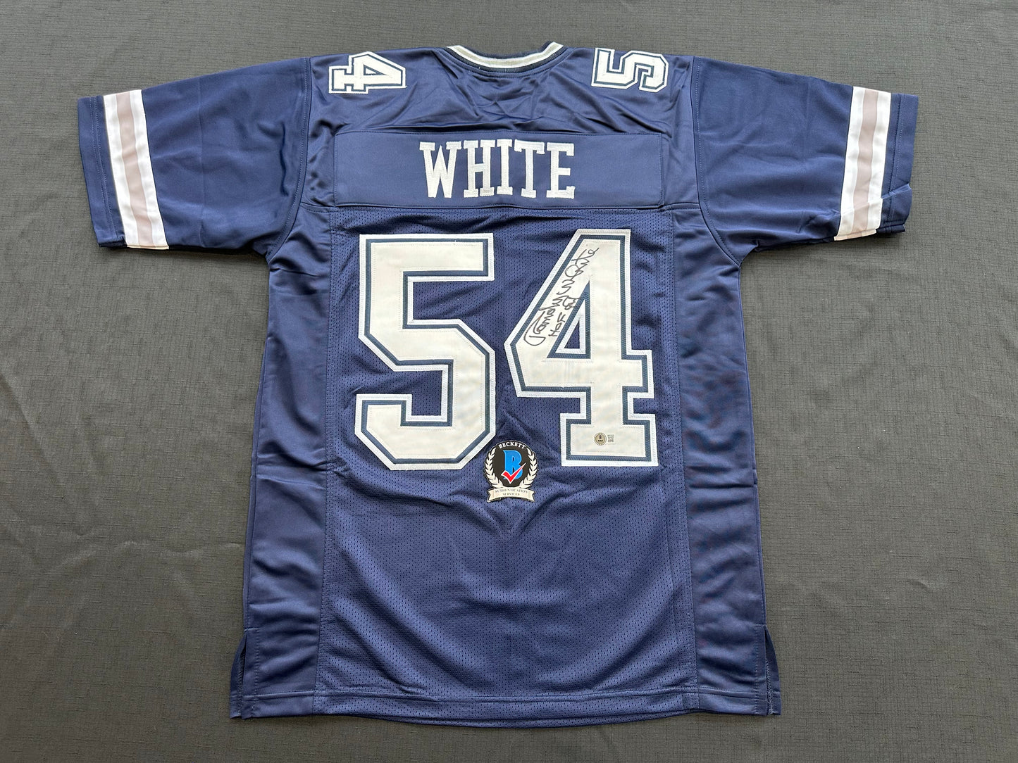 RANDY WHITE DALLAS COWBOYS SIGNED BLUE JERSEY w/HOF 94 INSCRIPTION BAS