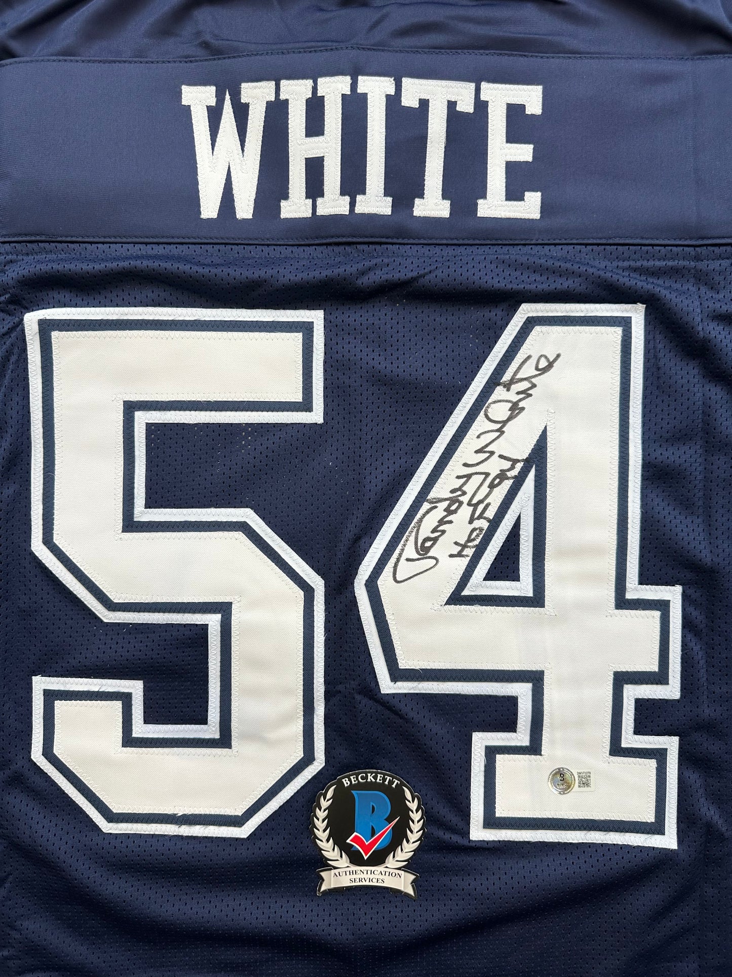 RANDY WHITE DALLAS COWBOYS SIGNED BLUE JERSEY w/HOF 94 INSCRIPTION BAS