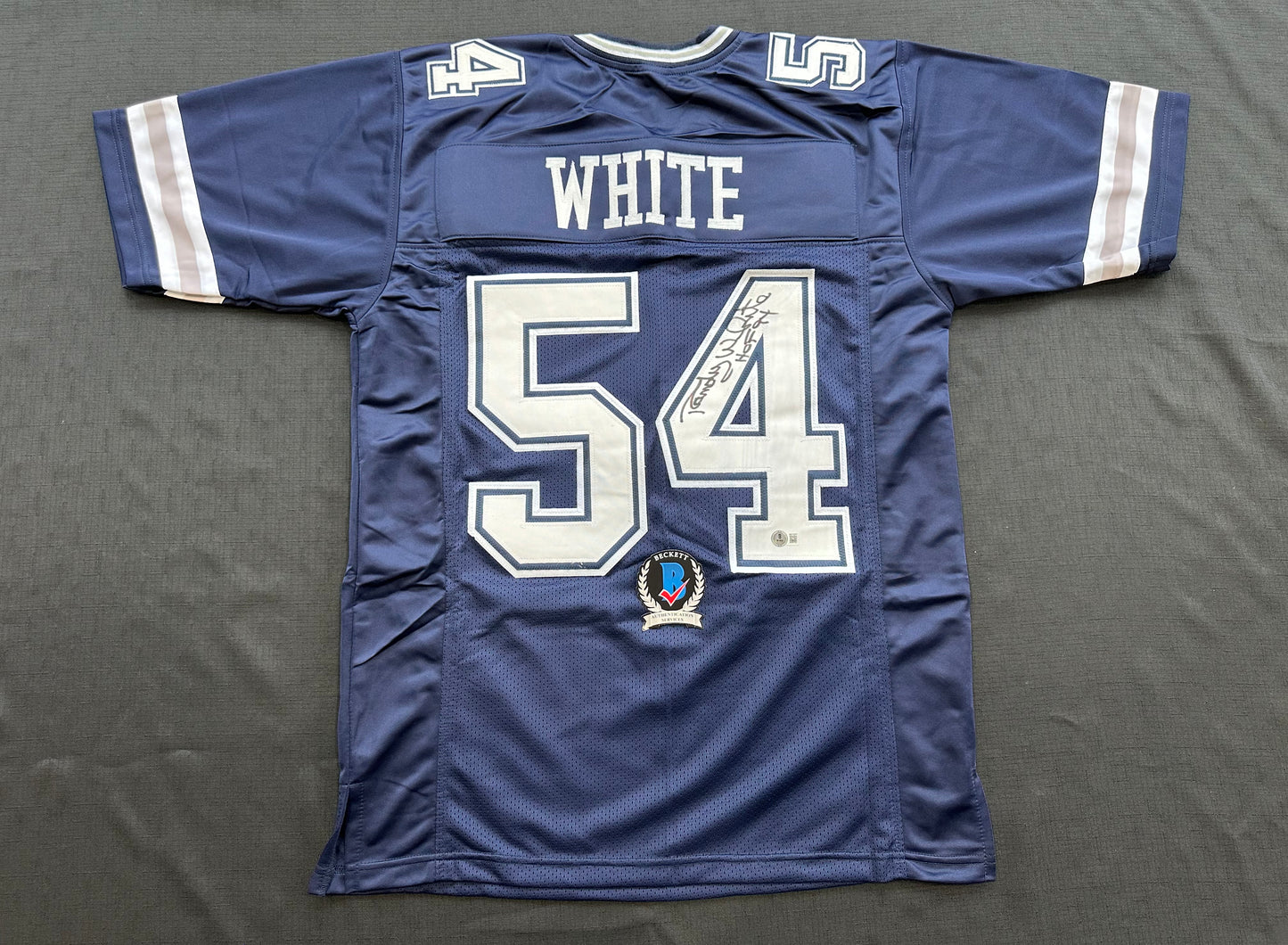 RANDY WHITE DALLAS COWBOYS SIGNED BLUE JERSEY w/HOF 94 INSCRIPTION BAS