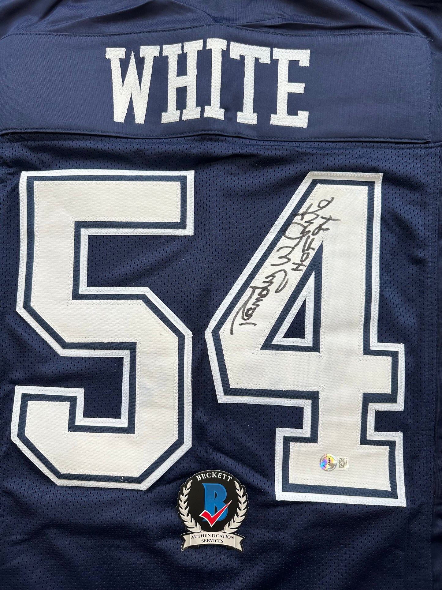 RANDY WHITE DALLAS COWBOYS SIGNED BLUE JERSEY w/HOF 94 INSCRIPTION BAS