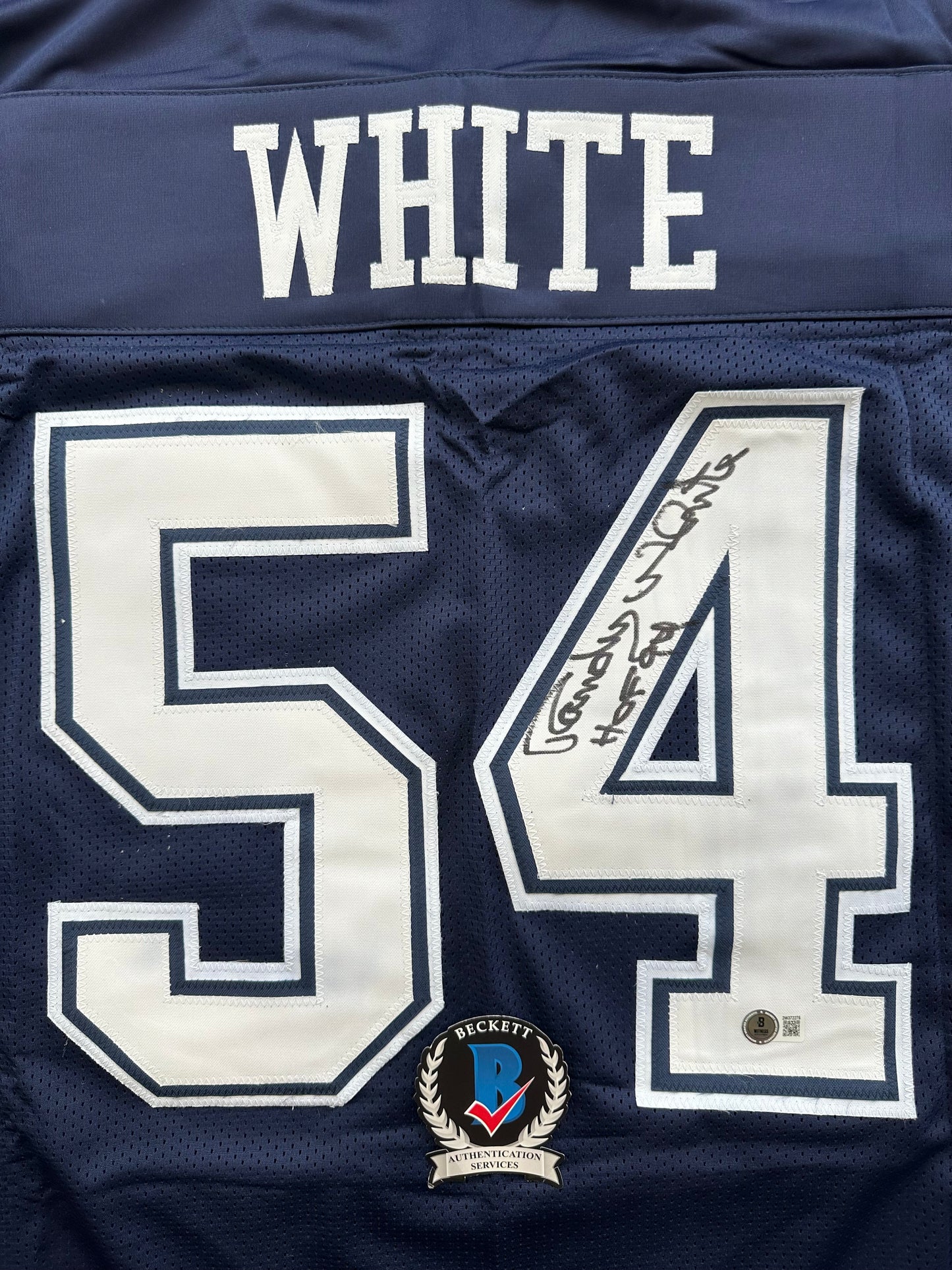 RANDY WHITE DALLAS COWBOYS SIGNED BLUE JERSEY w/HOF 94 INSCRIPTION BAS