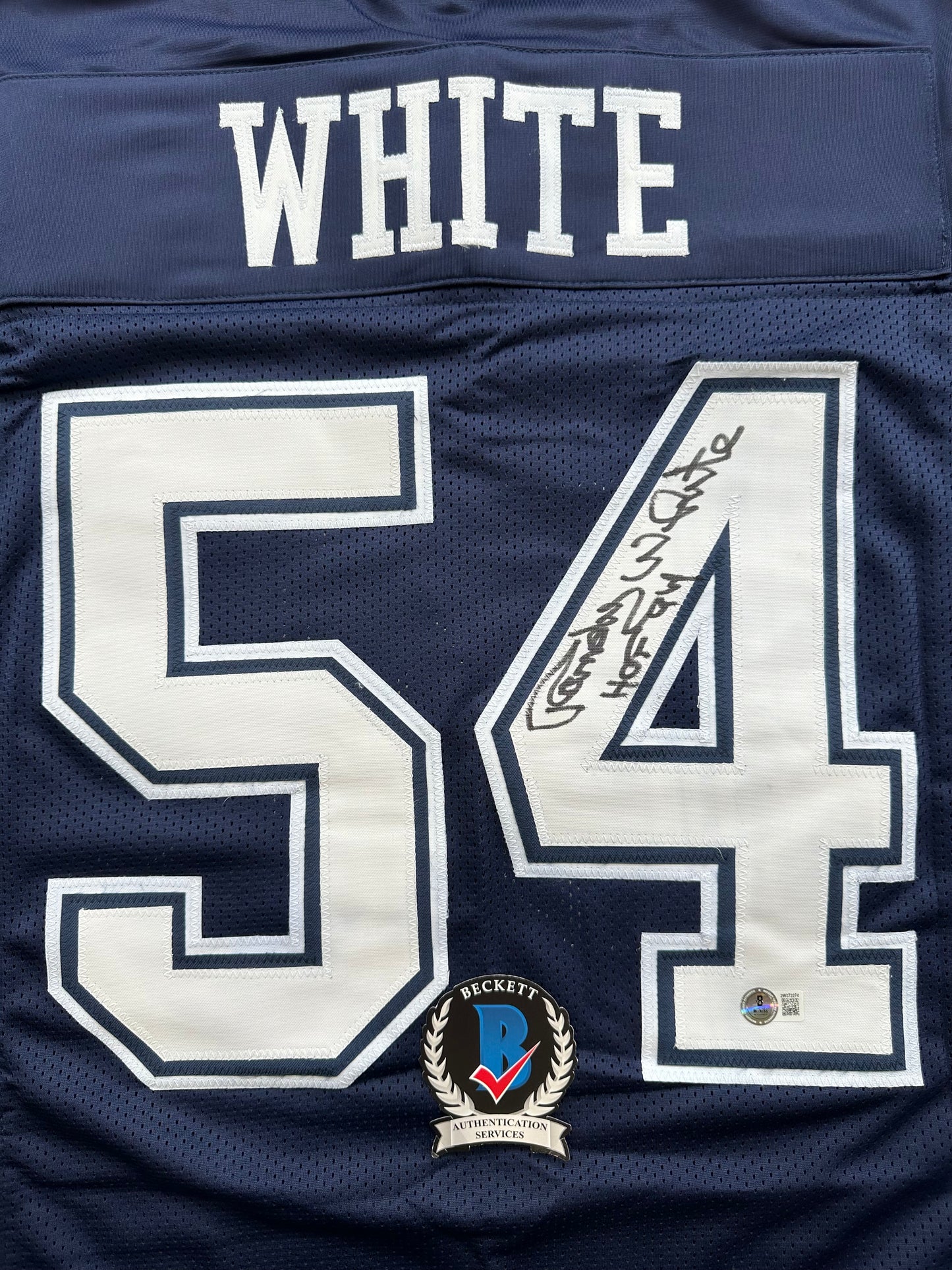 RANDY WHITE DALLAS COWBOYS SIGNED BLUE JERSEY w/HOF 94 INSCRIPTION BAS