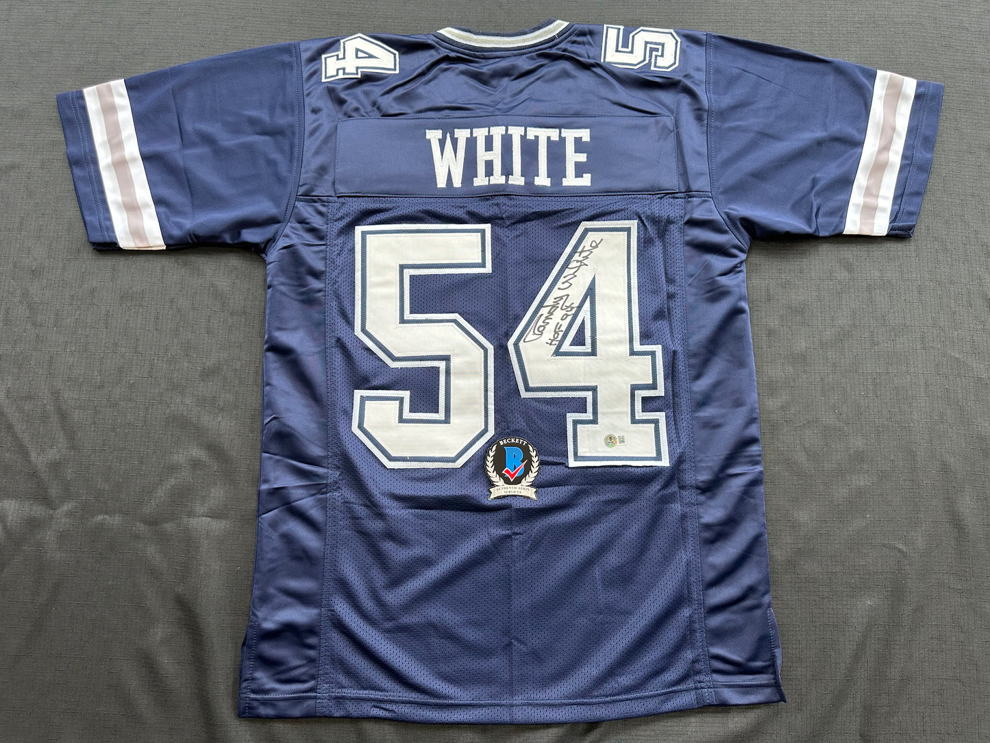 RANDY WHITE DALLAS COWBOYS SIGNED BLUE JERSEY w/HOF 94 INSCRIPTION BAS