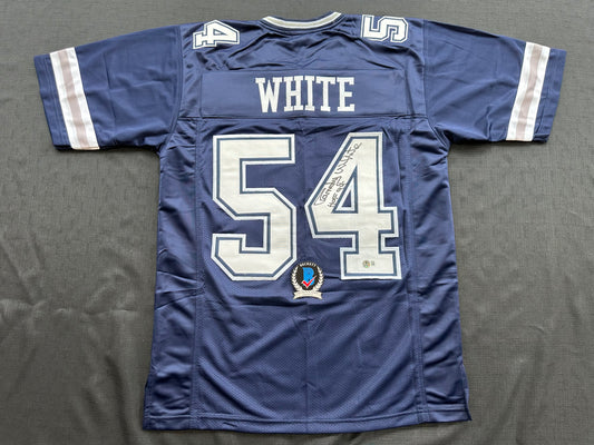 RANDY WHITE DALLAS COWBOYS SIGNED BLUE JERSEY w/HOF 94 INSCRIPTION BAS