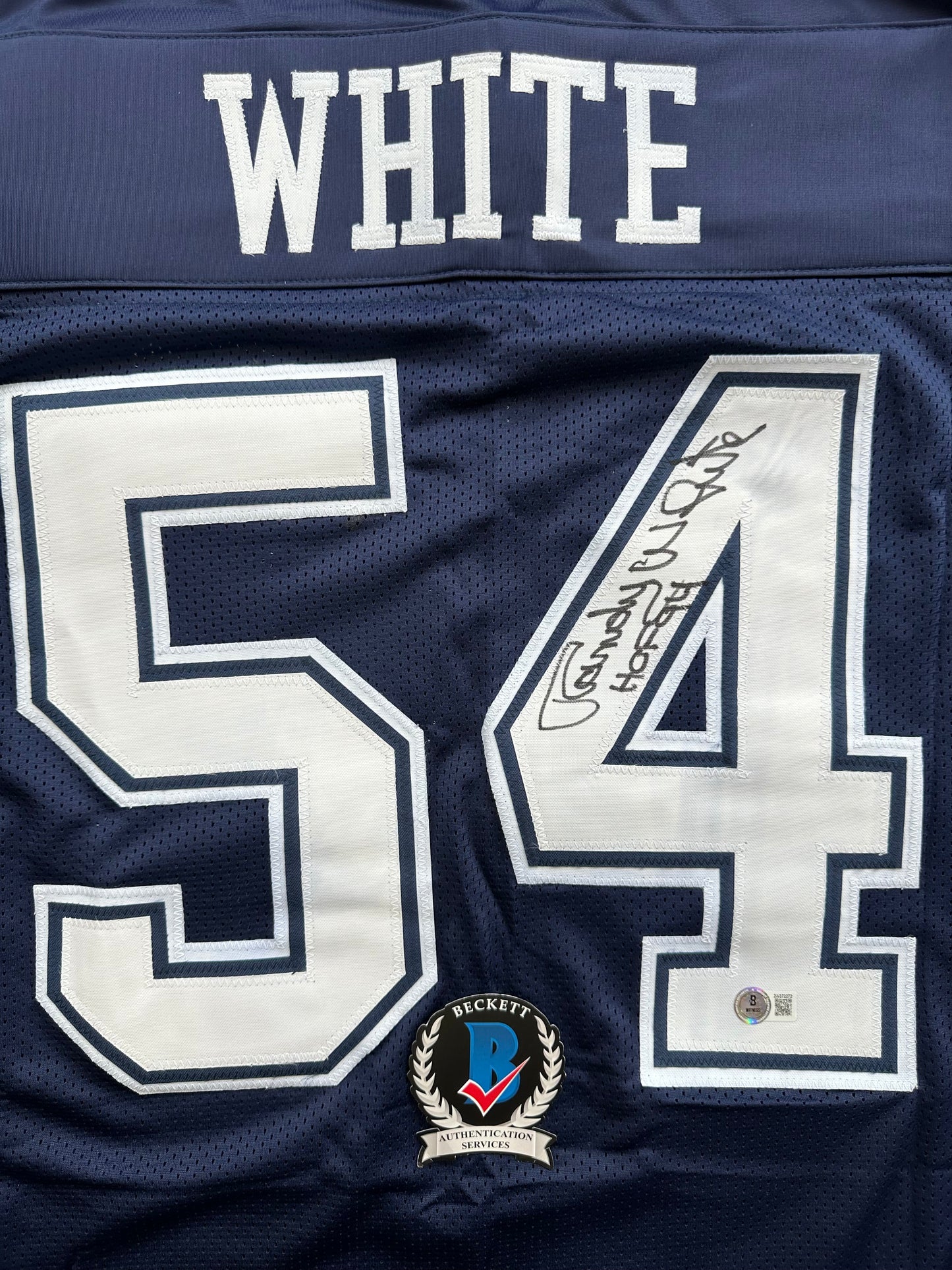 RANDY WHITE DALLAS COWBOYS SIGNED BLUE JERSEY w/HOF 94 INSCRIPTION BAS