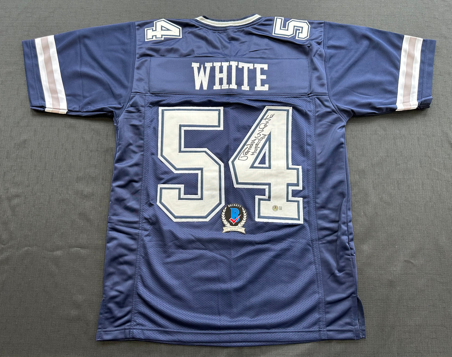 RANDY WHITE DALLAS COWBOYS SIGNED BLUE JERSEY w/HOF 94 INSCRIPTION BAS