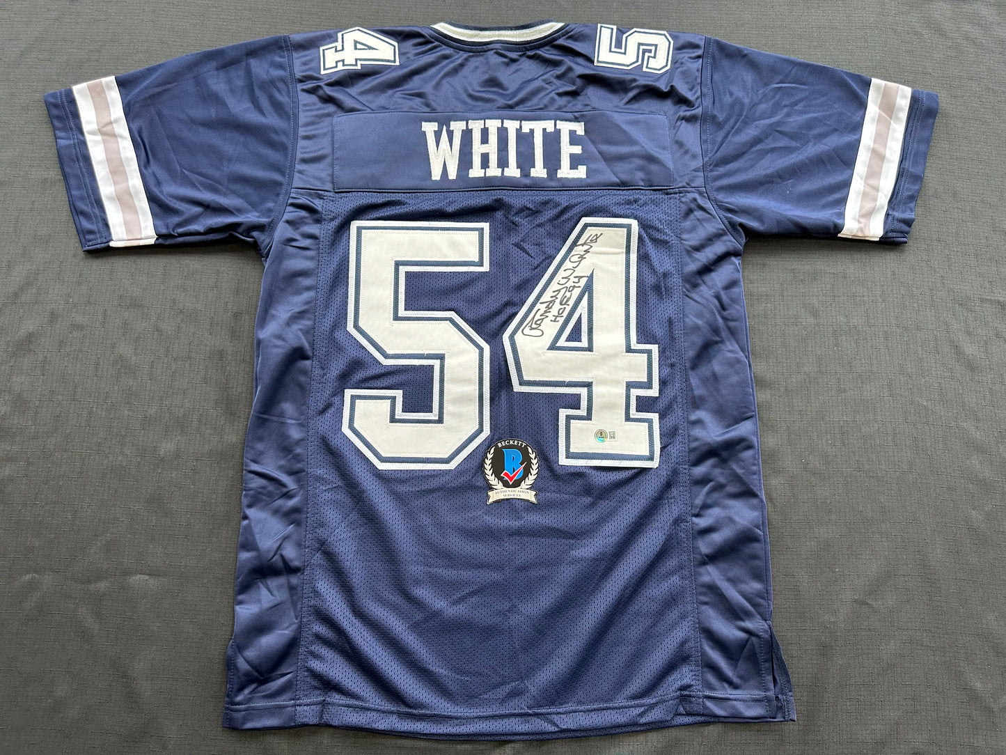 RANDY WHITE DALLAS COWBOYS SIGNED BLUE JERSEY w/HOF 94 INSCRIPTION BAS