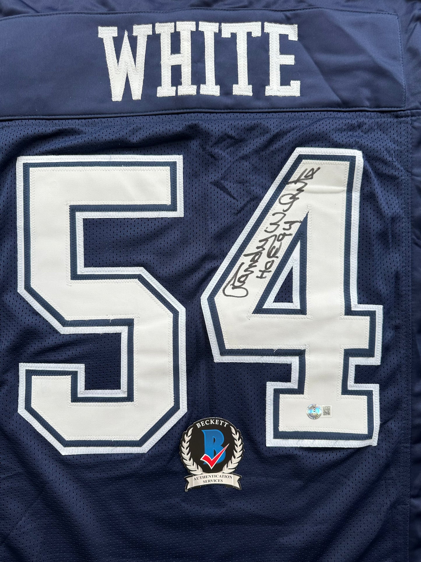 RANDY WHITE DALLAS COWBOYS SIGNED BLUE JERSEY w/HOF 94 INSCRIPTION BAS