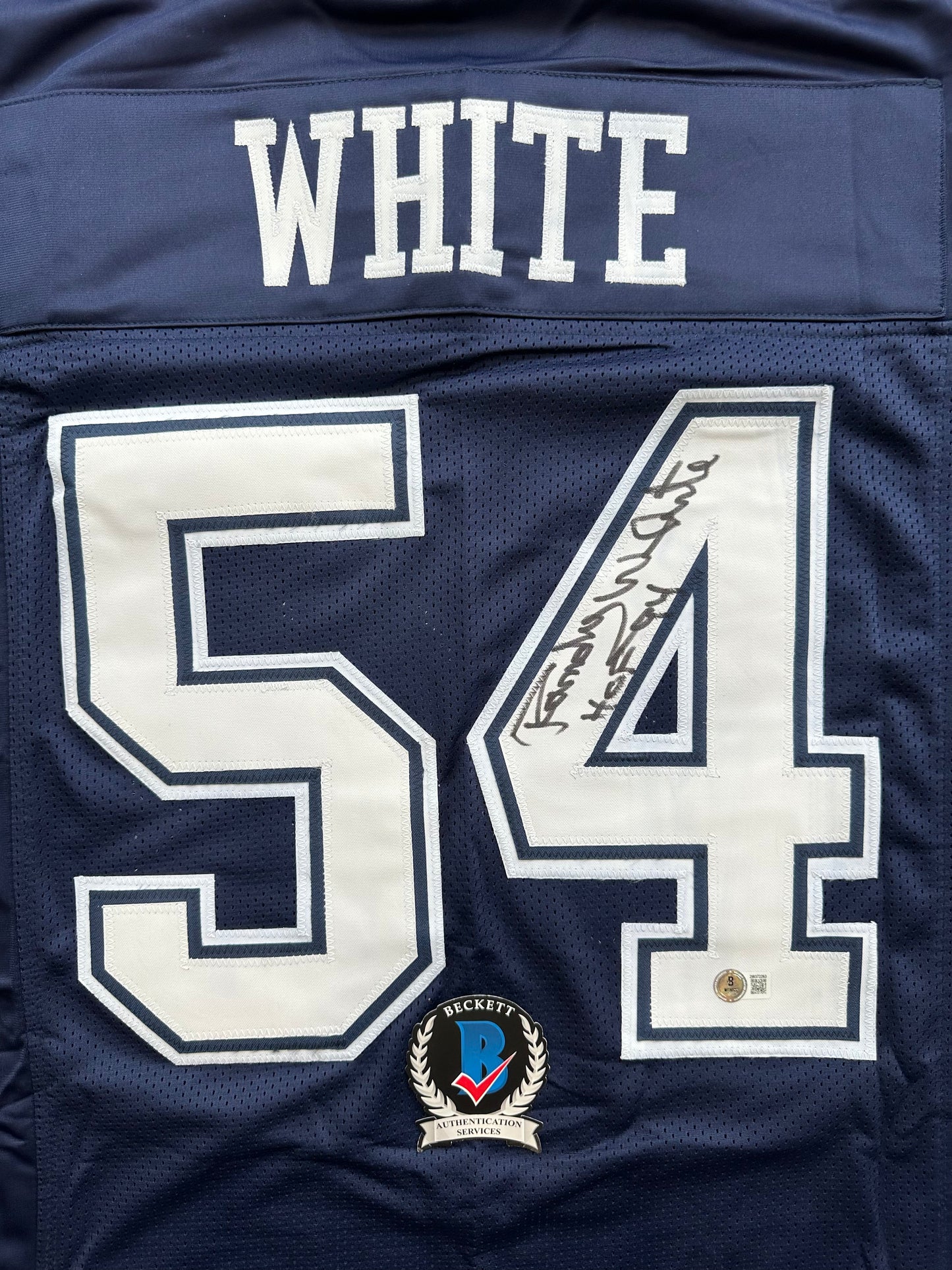 RANDY WHITE DALLAS COWBOYS SIGNED BLUE JERSEY w/HOF 94 INSCRIPTION BAS