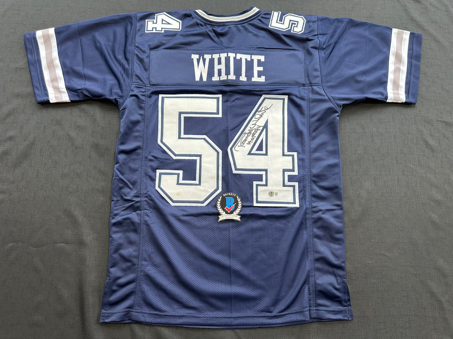 RANDY WHITE DALLAS COWBOYS SIGNED BLUE JERSEY w/HOF 94 INSCRIPTION BAS