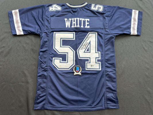 RANDY WHITE DALLAS COWBOYS SIGNED BLUE JERSEY w/HOF 94 INSCRIPTION BAS