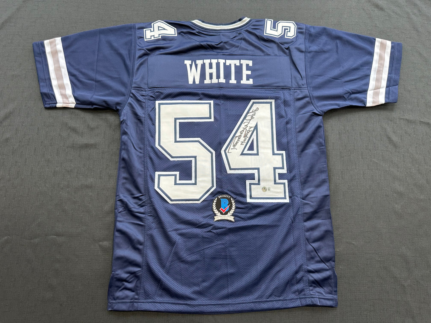 RANDY WHITE DALLAS COWBOYS SIGNED BLUE JERSEY w/HOF 94 INSCRIPTION BAS