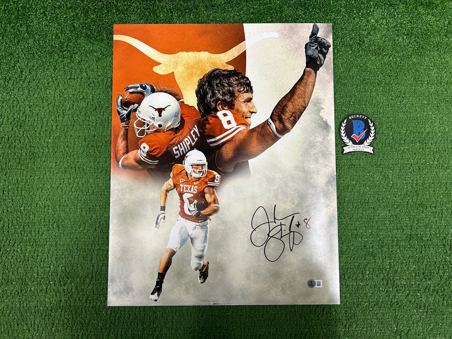 JORDAN SHIPLEY Texas Longhorns SIGNED 16x20 PHOTO Custom Hook 'Em BAS COA