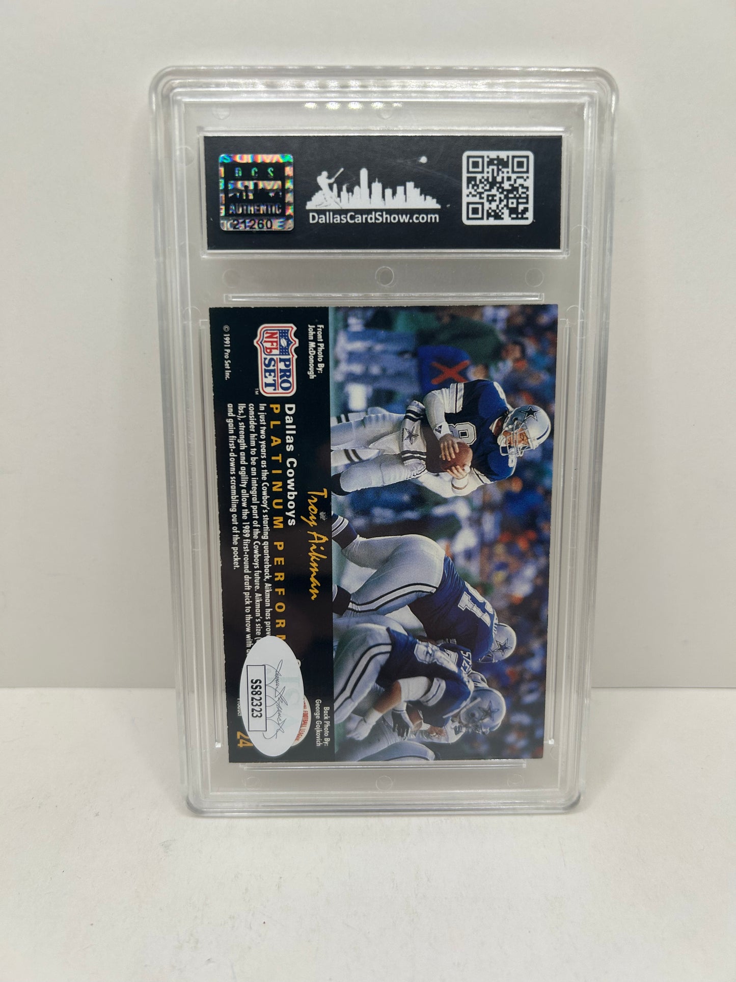 1991 Pro Set Platinum #24 Troy Aikman Autograph JSA Authenticated