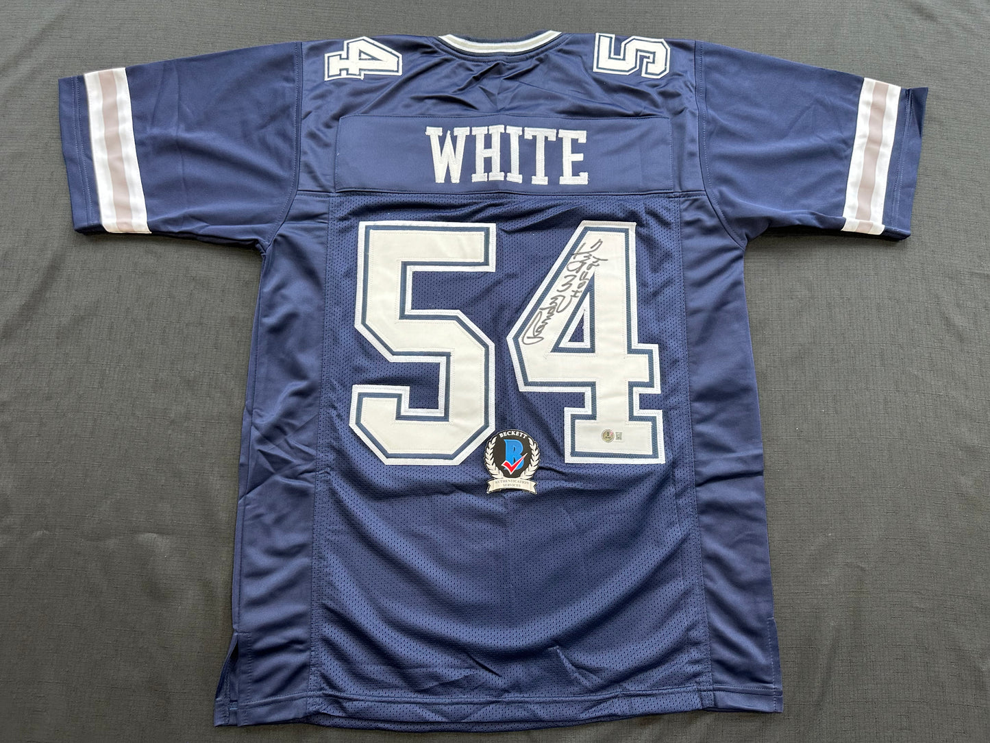 RANDY WHITE DALLAS COWBOYS SIGNED BLUE JERSEY w/HOF 94 INSCRIPTION BAS