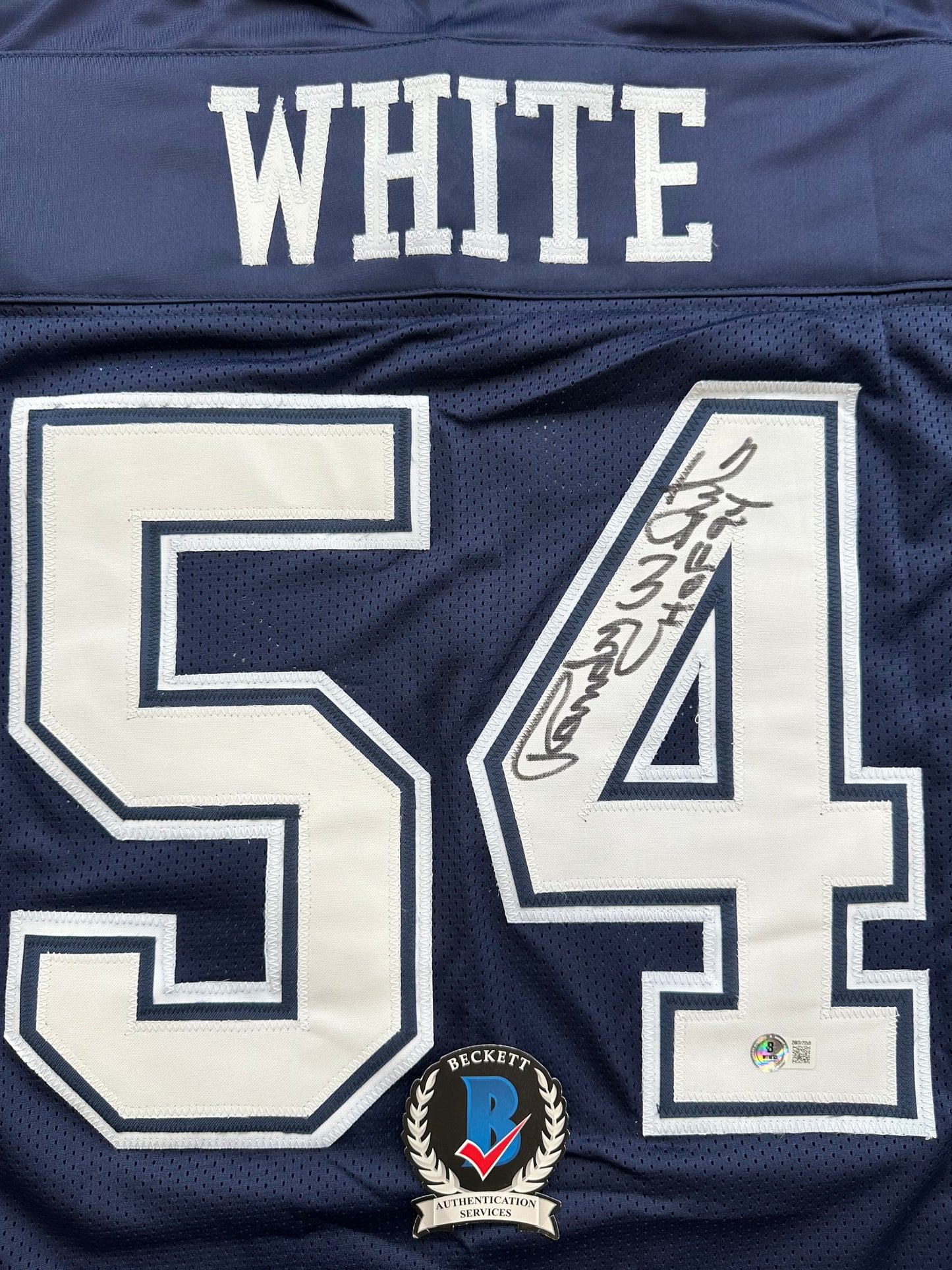 RANDY WHITE DALLAS COWBOYS SIGNED BLUE JERSEY w/HOF 94 INSCRIPTION BAS