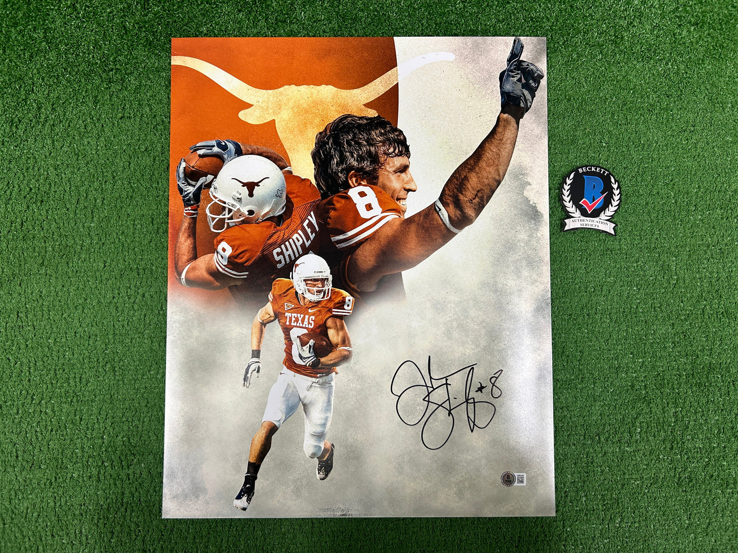 JORDAN SHIPLEY Texas Longhorns SIGNED 16x20 PHOTO Custom Hook 'Em BAS COA
