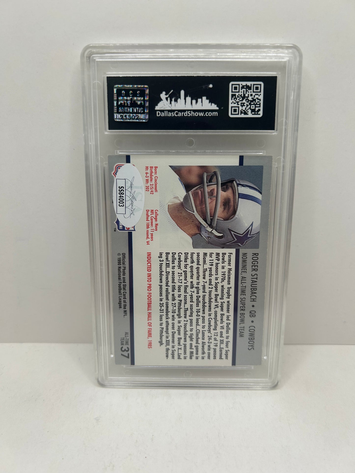 1990 Pro Set Roger Staubach #37 Autographed JSA Certified