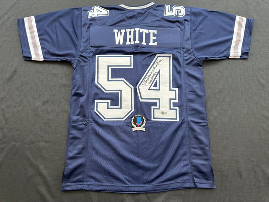 RANDY WHITE DALLAS COWBOYS SIGNED BLUE JERSEY w/HOF 94 INSCRIPTION BAS