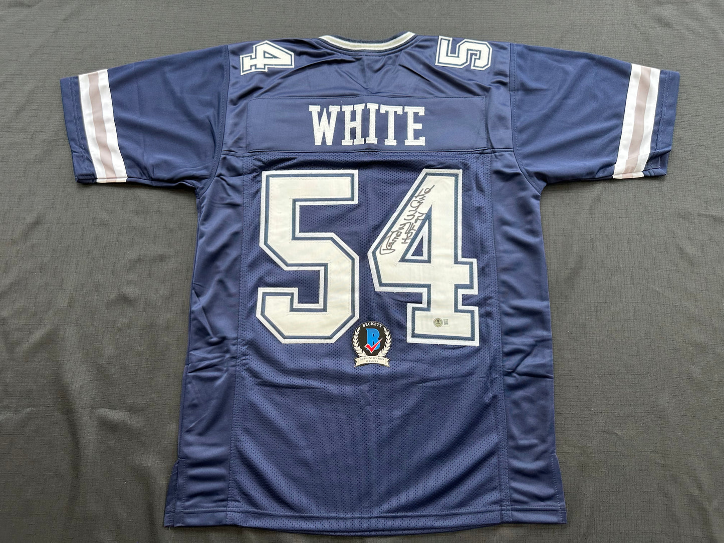 RANDY WHITE DALLAS COWBOYS SIGNED BLUE JERSEY w/HOF 94 INSCRIPTION BAS