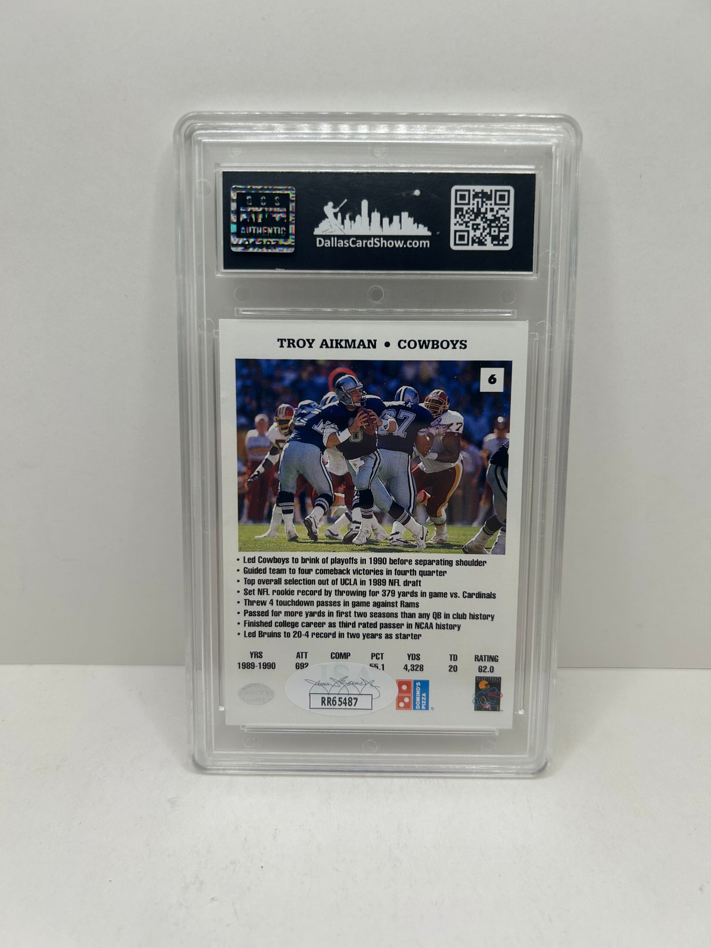1991 Upper Deck Domino's Pizza #6 Troy Aikman Autographed JSA Certified