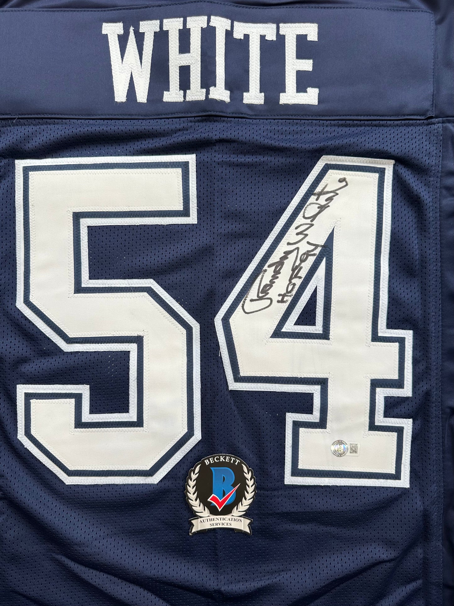 RANDY WHITE DALLAS COWBOYS SIGNED BLUE JERSEY w/HOF 94 INSCRIPTION BAS