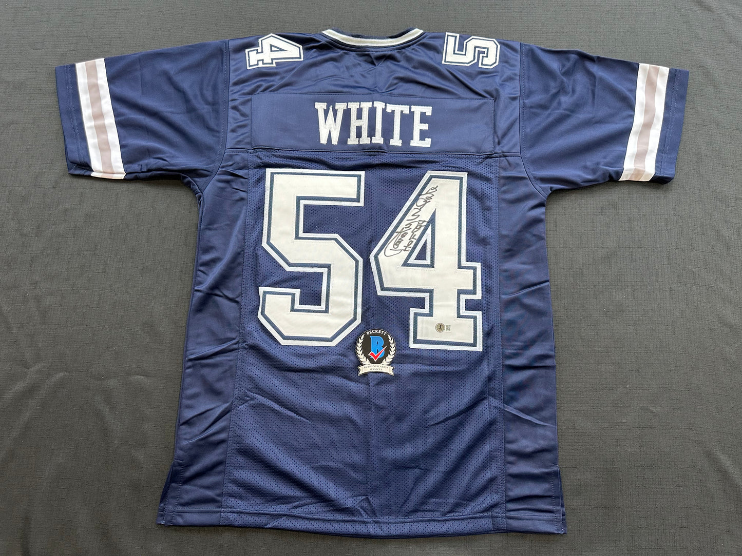 RANDY WHITE DALLAS COWBOYS SIGNED BLUE JERSEY w/HOF 94 INSCRIPTION BAS
